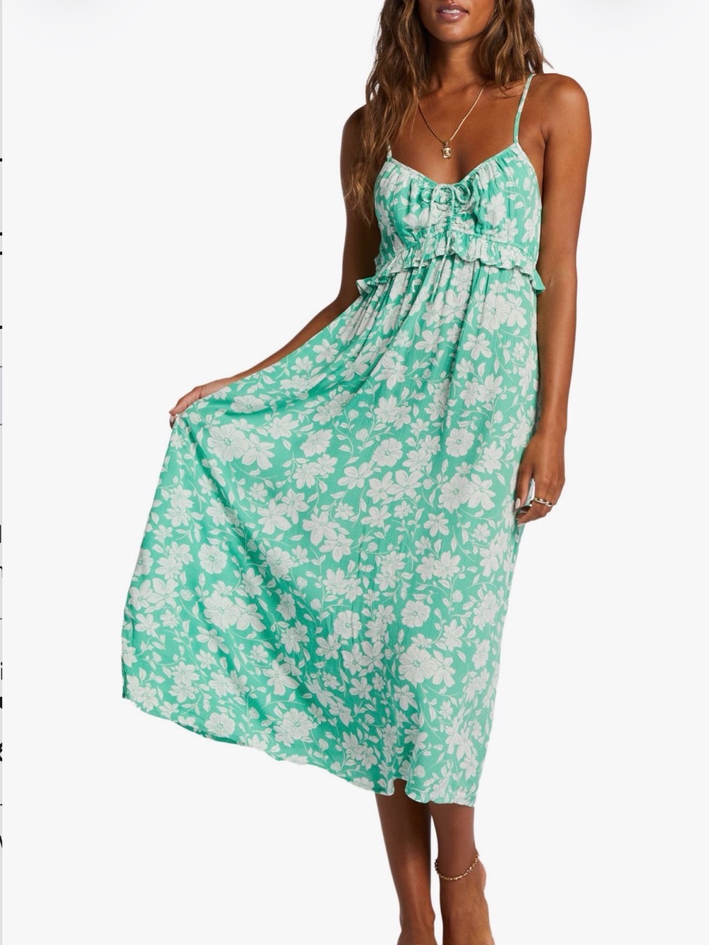 Billabong Floral Maxi Dress in Green & White Size XL Like New